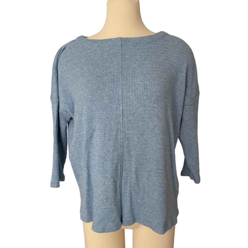 J Jill Wearever Waffle Knit Dolman Sleeve Top Medium‎ Blue